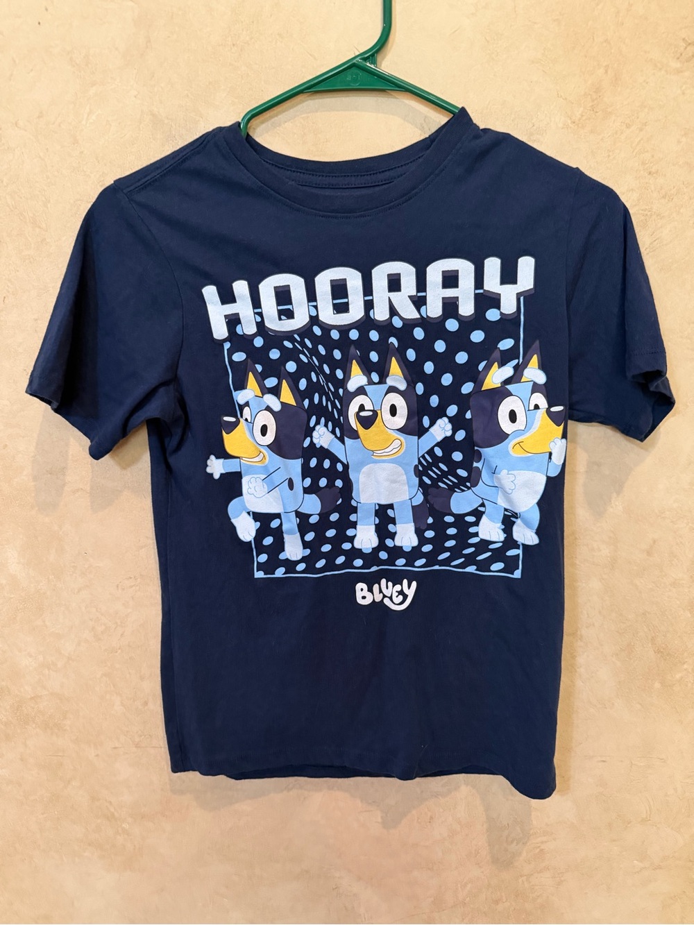 'Hooray' bluey Navy Kids large Graphic Tee 10/12